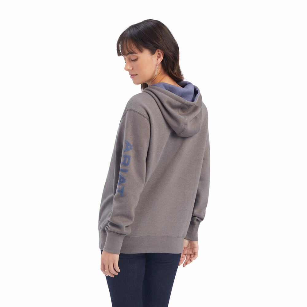 Grey Ariat REAL Arm Logo Women's Hoodies | PZQV25093