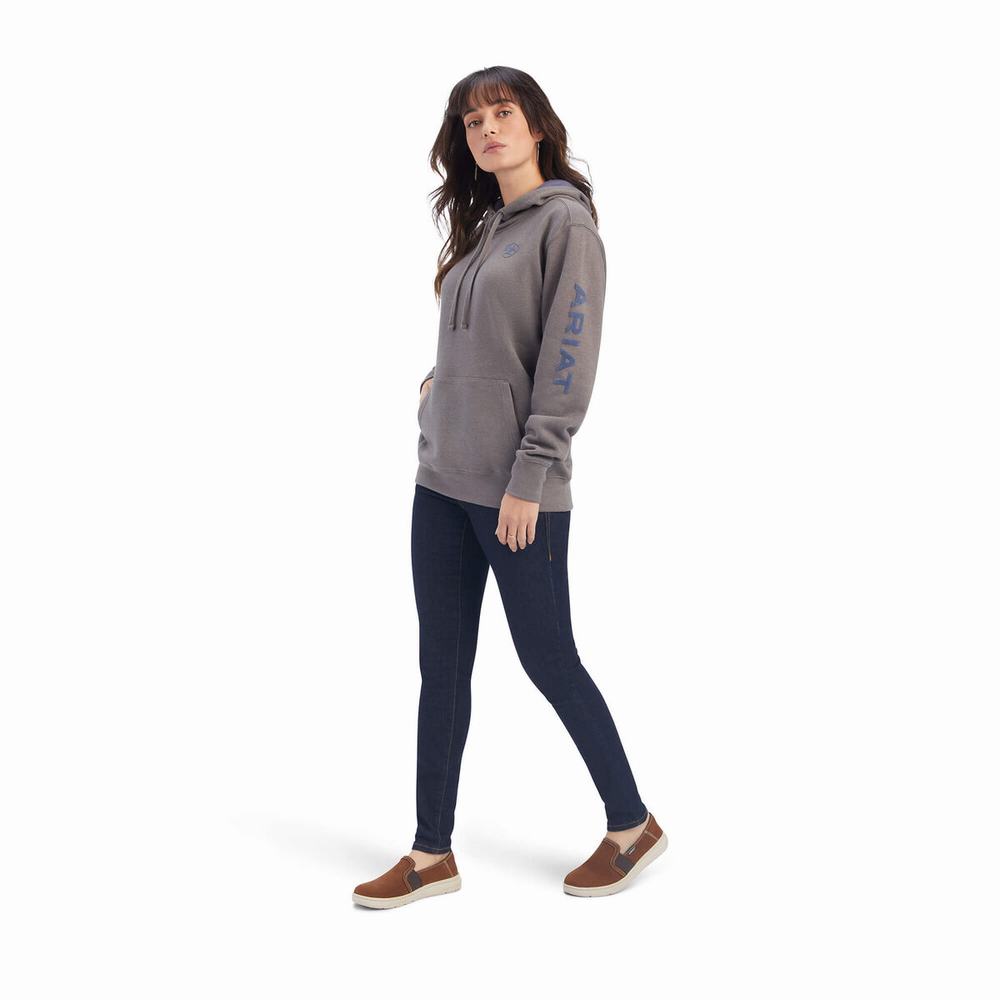 Grey Ariat REAL Arm Logo Women's Hoodies | PZQV25093