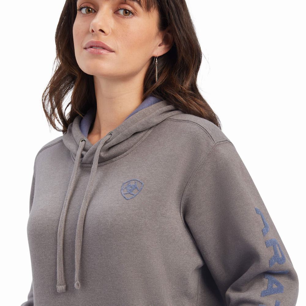 Grey Ariat REAL Arm Logo Women's Hoodies | PZQV25093