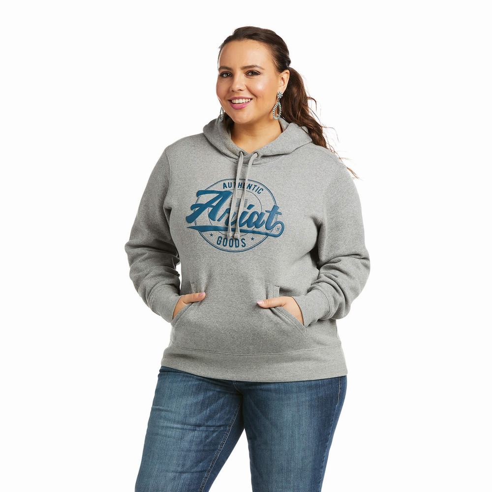 Grey Ariat REAL Arm Logo Women's Hoodies | YUDI03417