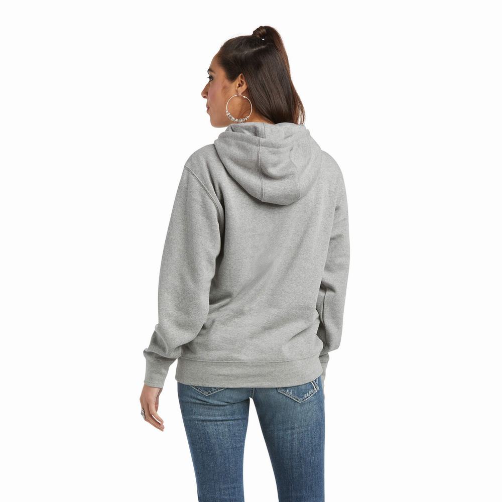 Grey Ariat REAL Arm Logo Women's Hoodies | YUDI03417