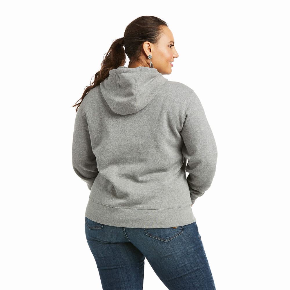 Grey Ariat REAL Arm Logo Women's Hoodies | YUDI03417