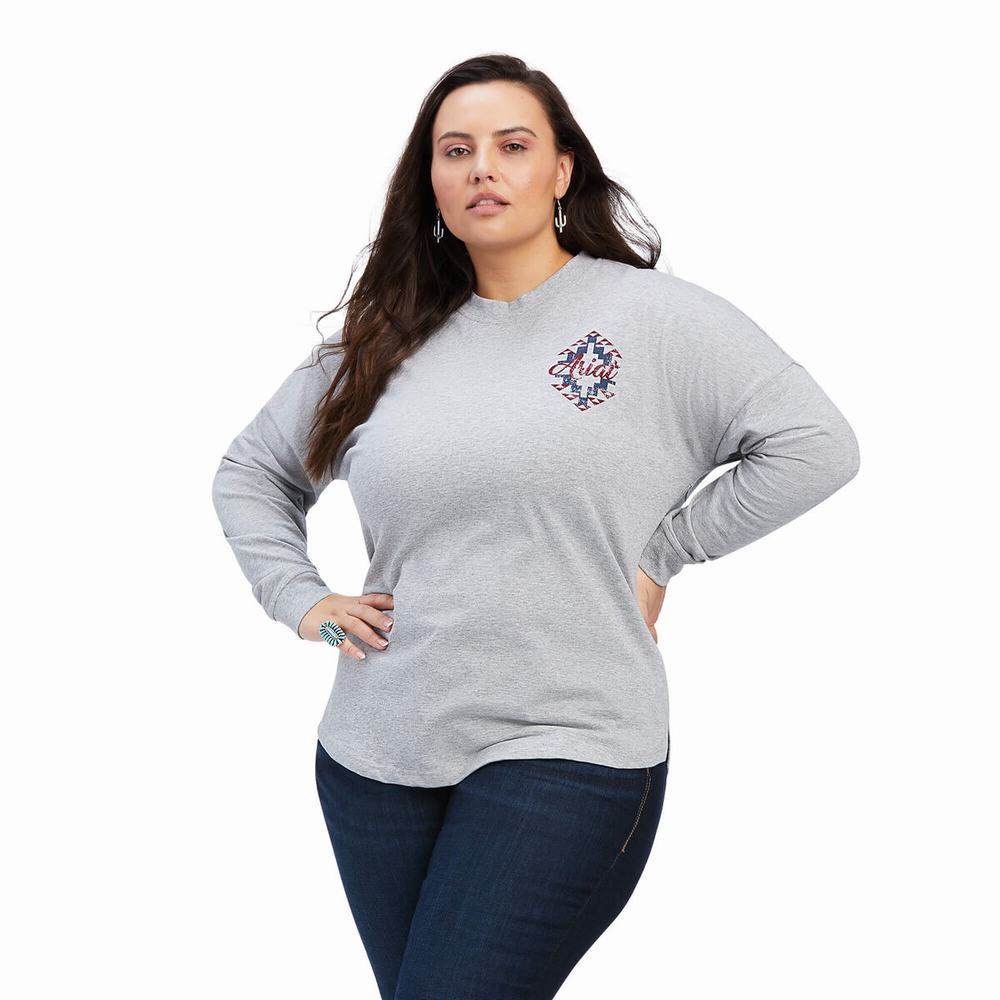 Grey Ariat REAL Oversized Graphic Women's Tops | FCZO16740