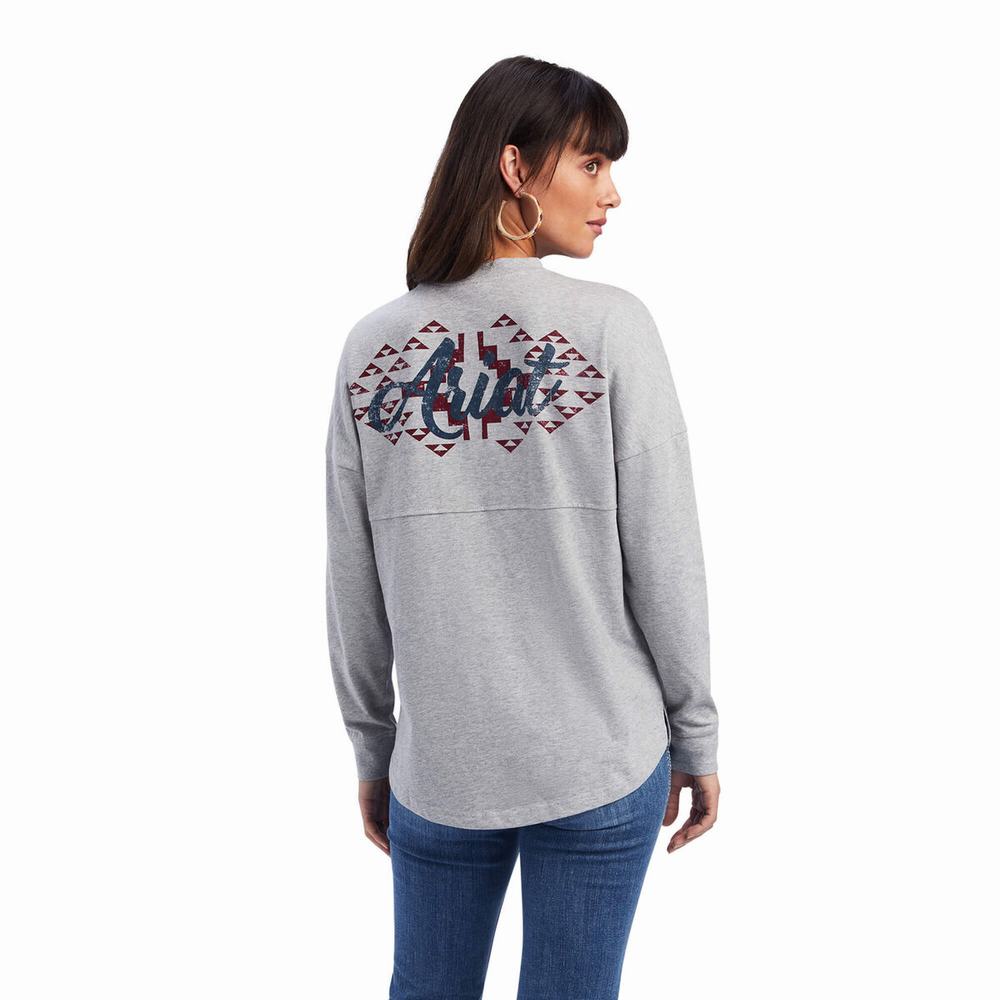 Grey Ariat REAL Oversized Graphic Women's Tops | FCZO16740