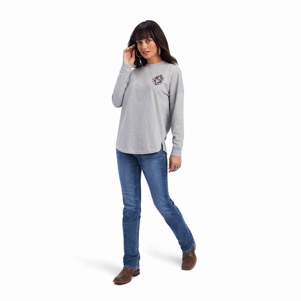 Grey Ariat REAL Oversized Graphic Women's Tops | FCZO16740