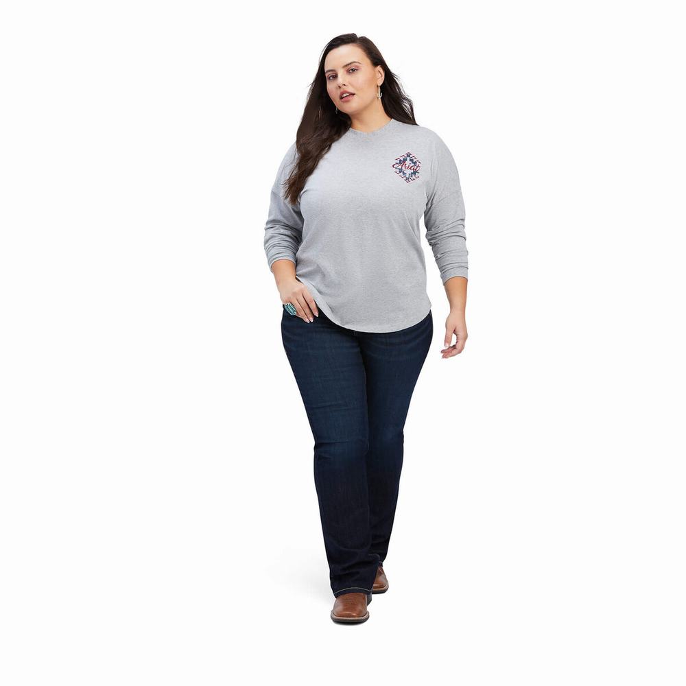 Grey Ariat REAL Oversized Graphic Women's Tops | FCZO16740