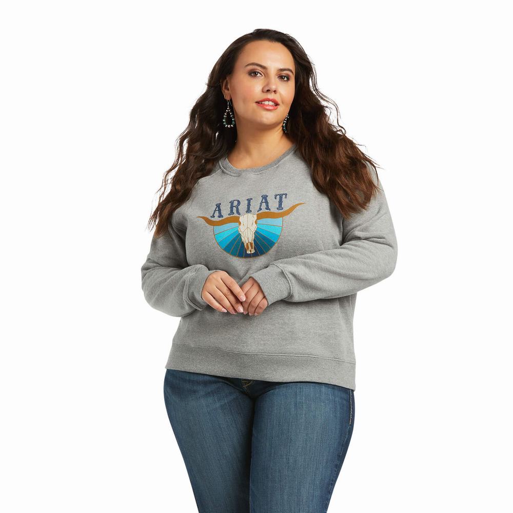 Grey Ariat REAL Pacific Steerhead Women's Hoodies | UMFQ79143