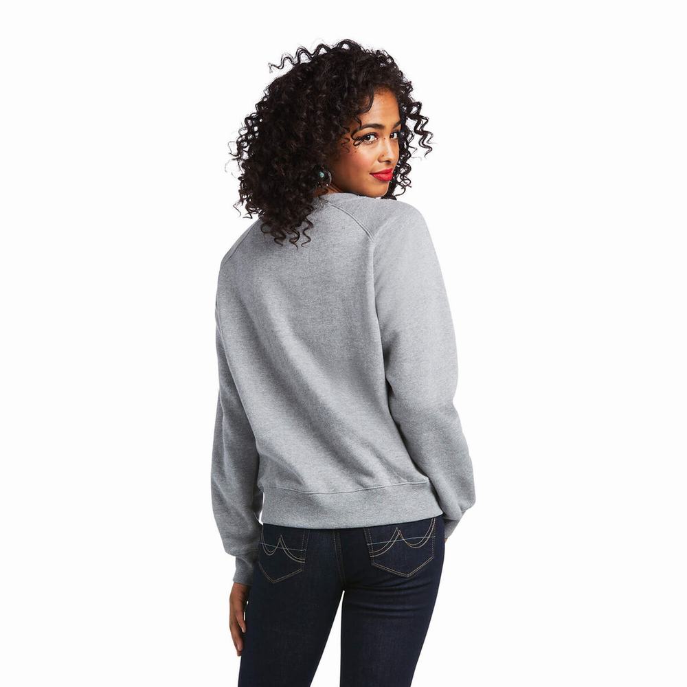 Grey Ariat REAL Pacific Steerhead Women's Hoodies | UMFQ79143