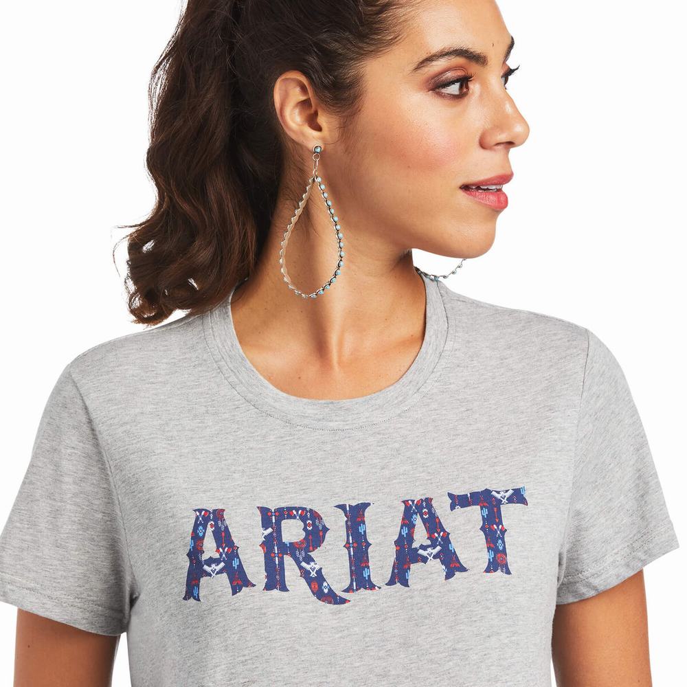 Grey Ariat REAL Tribal Lore Relaxed Women's Tops | PERC92504