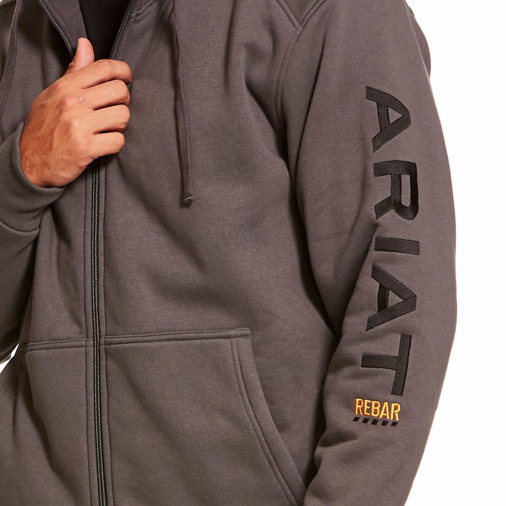 Grey Ariat Rebar All-Weather Full Zip Men's Hoodies | QXCK31468