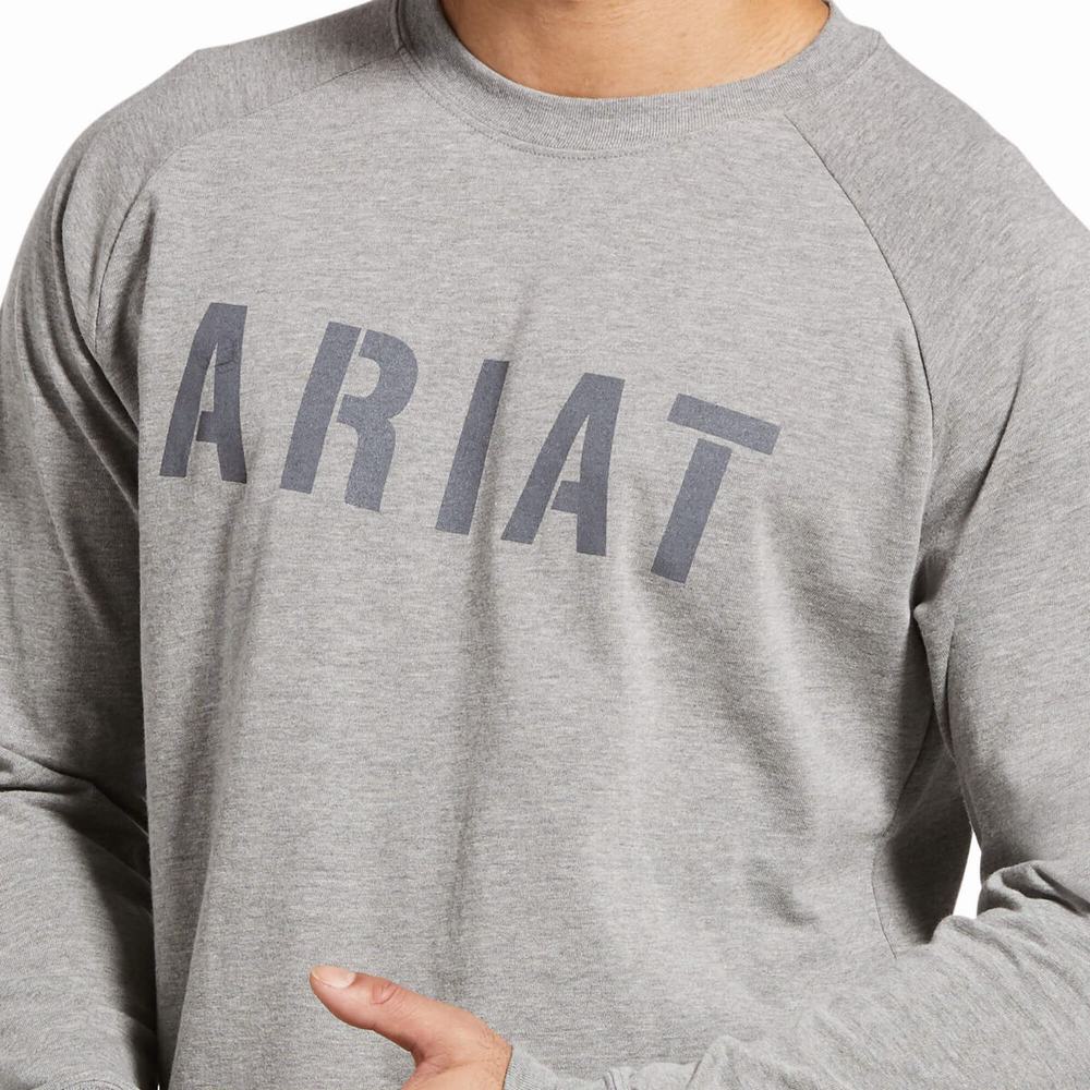 Grey Ariat Rebar CottonStrong Block Men's T Shirts | IVPC97482