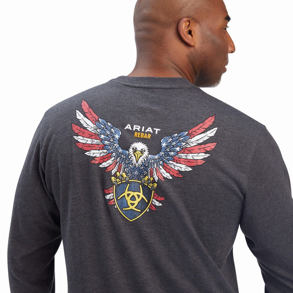 Grey Ariat Rebar Cotton Strong American Raptor Men's T Shirts | XYTF64187