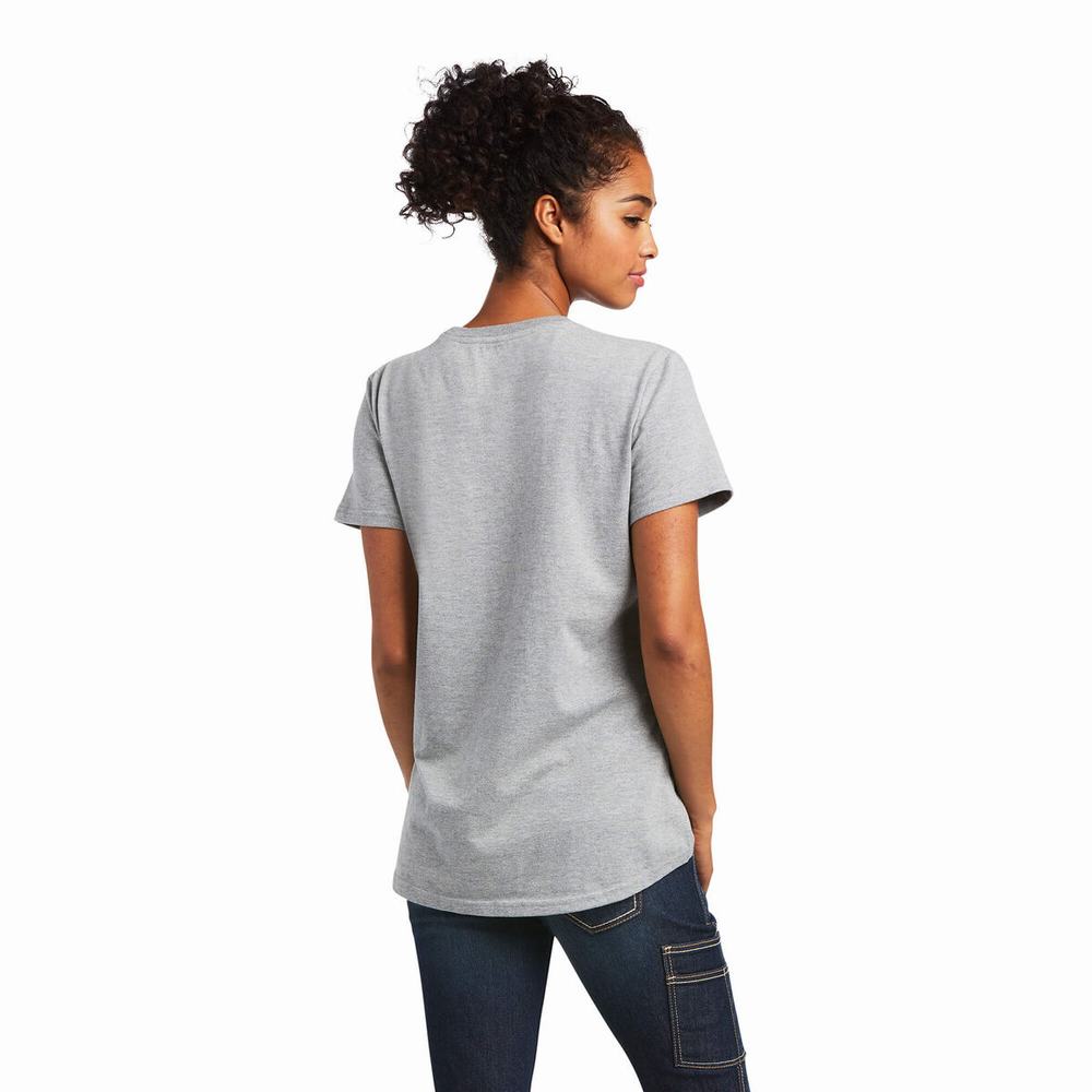 Grey Ariat Rebar Cotton Strong Farm Graphic Women's Tops | OVXL81326