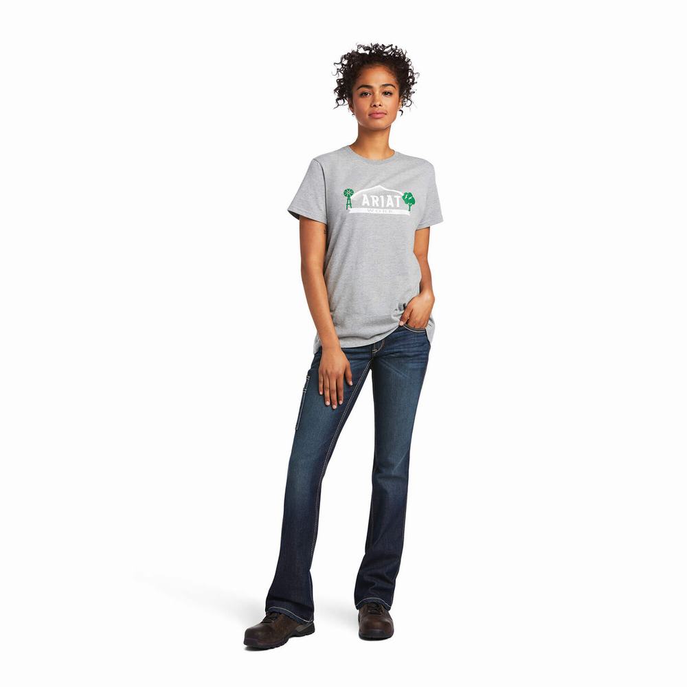 Grey Ariat Rebar Cotton Strong Farm Graphic Women's Tops | OVXL81326