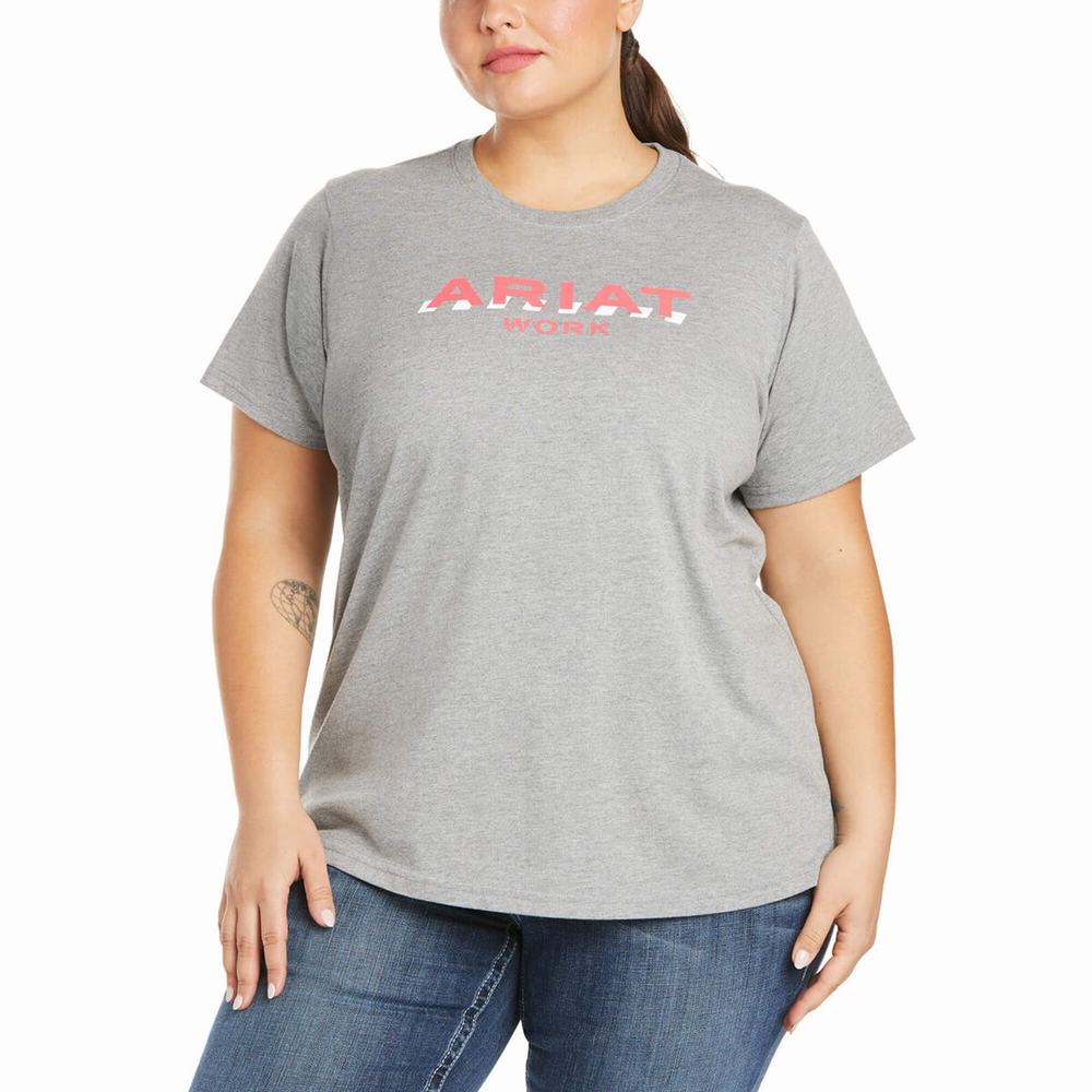 Grey Ariat Rebar Cotton Strong Logo Women's Short Sleeve | ZSGN60843