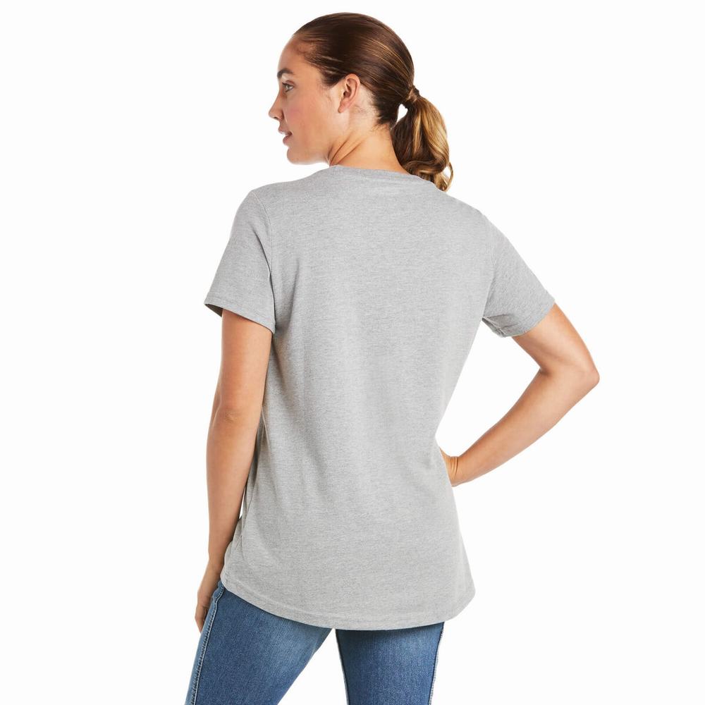 Grey Ariat Rebar Cotton Strong Logo Women's Short Sleeve | ZSGN60843