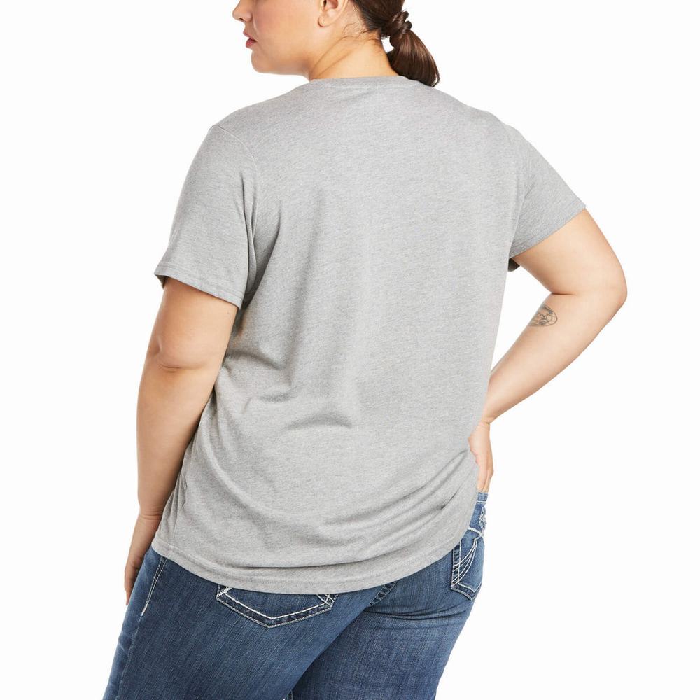 Grey Ariat Rebar Cotton Strong Logo Women's Short Sleeve | ZSGN60843