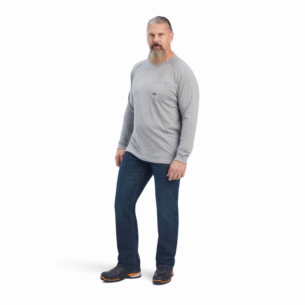 Grey Ariat Rebar Cotton Strong Men's T Shirts | ZDOW56392