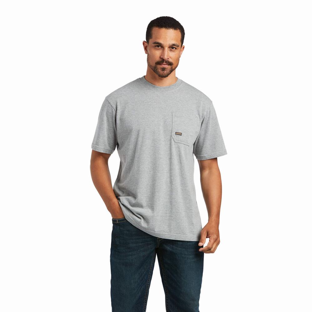 Grey Ariat Rebar Cotton Strong Mexican Pride Graphic Men's Tops | WDZY03178