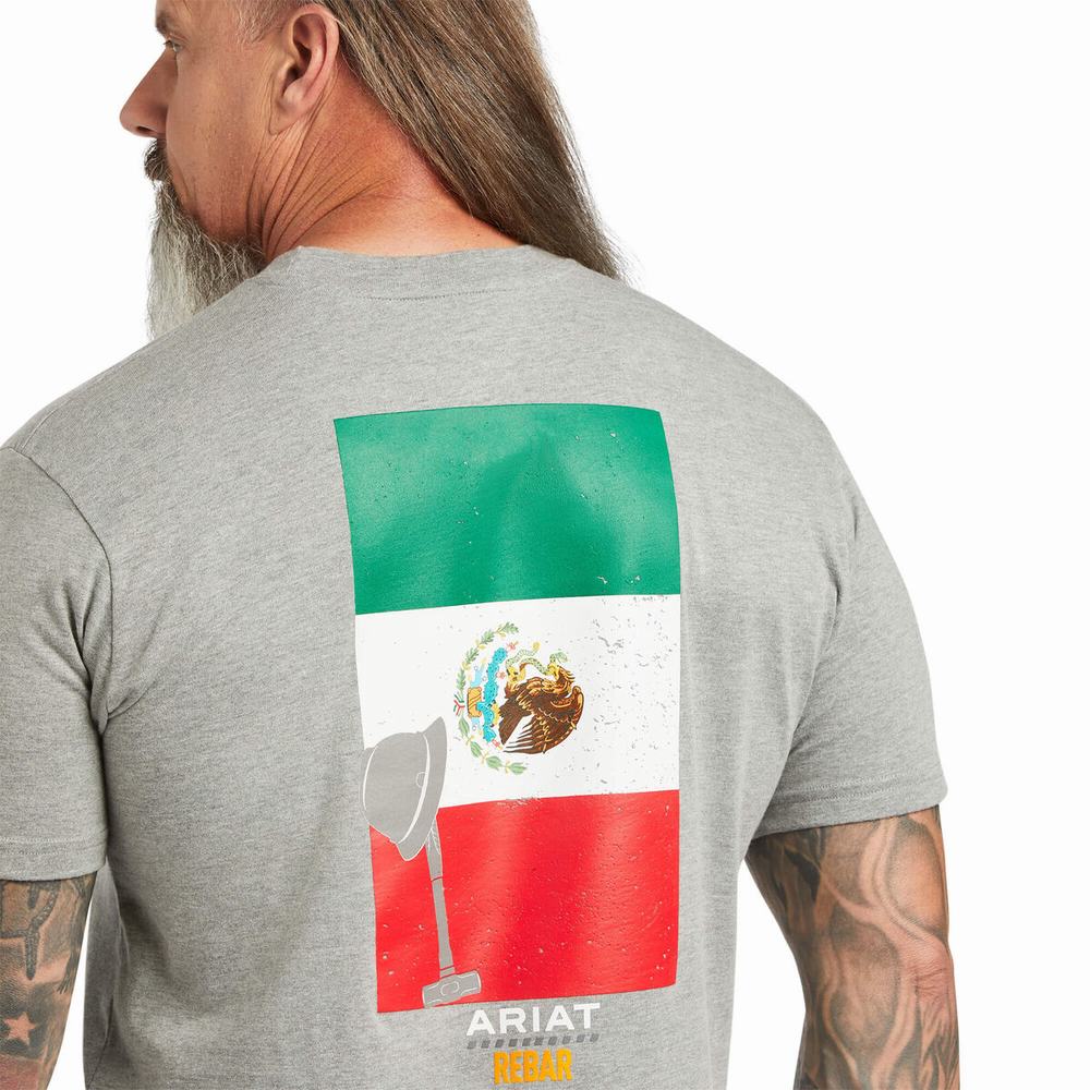 Grey Ariat Rebar Cotton Strong Mexican Pride Graphic Men's Tops | WDZY03178