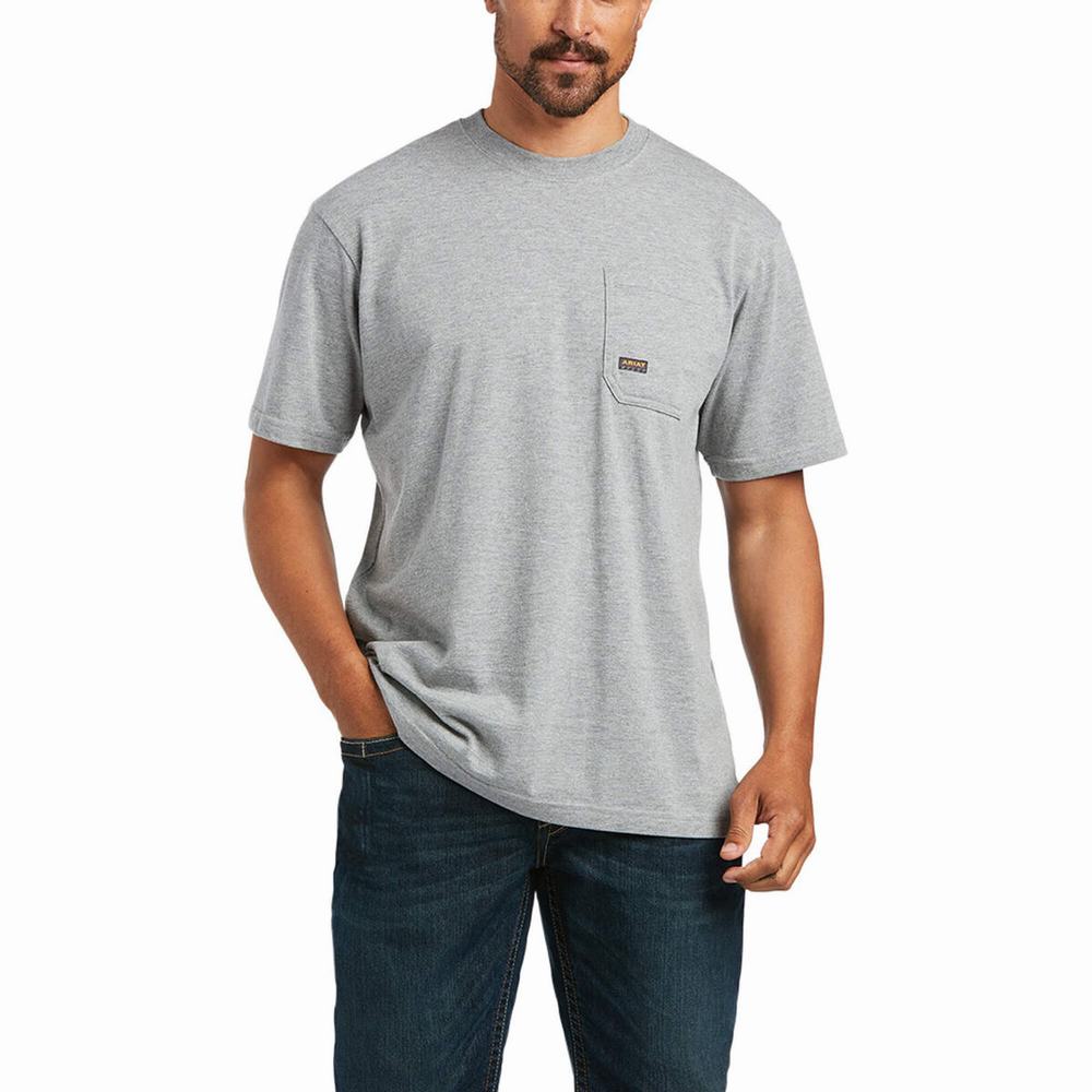 Grey Ariat Rebar Cotton Strong Mexican Pride Graphic Men's Tops | WDZY03178