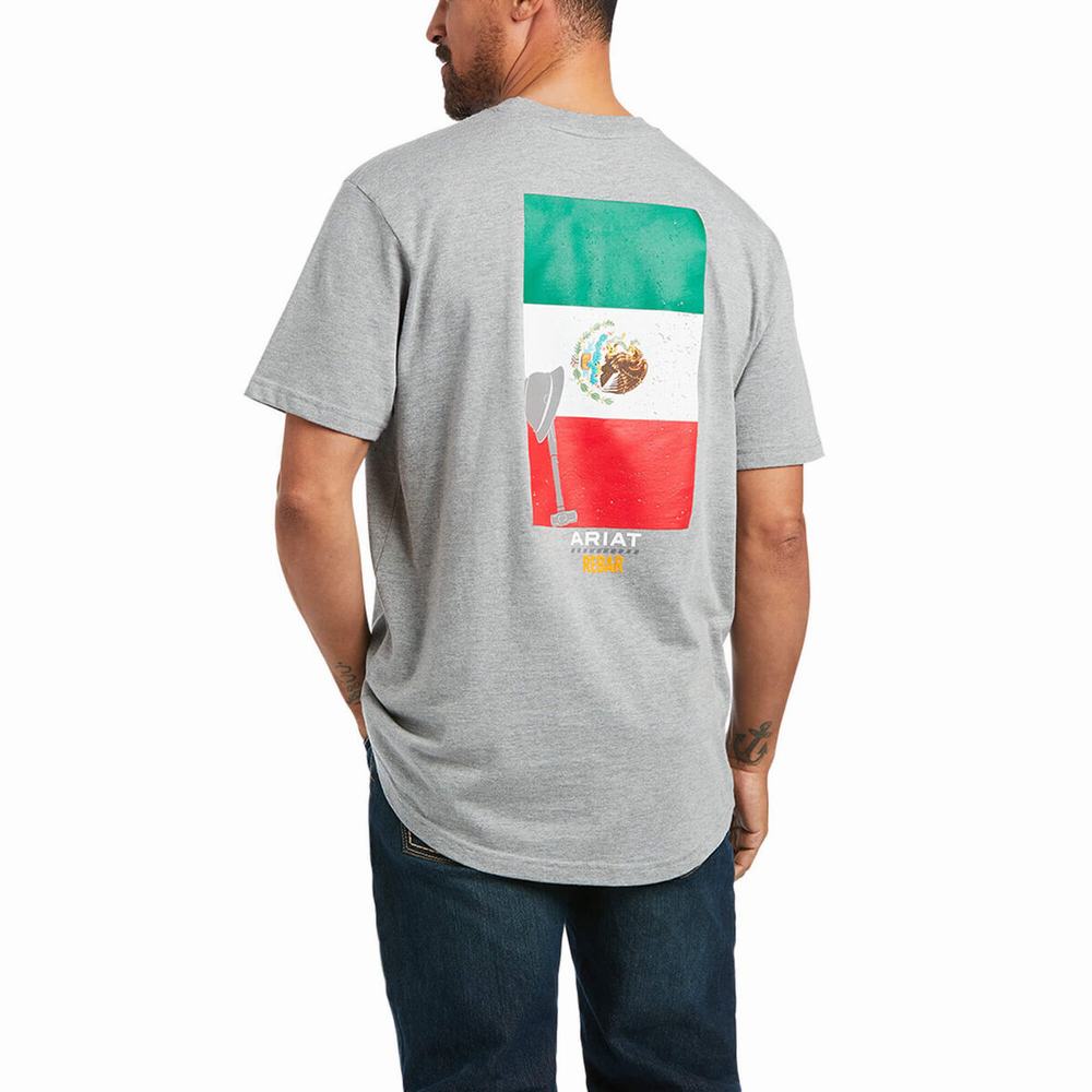 Grey Ariat Rebar Cotton Strong Mexican Pride Graphic Men's Tops | WDZY03178