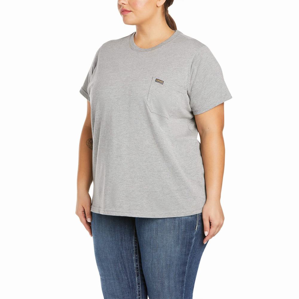 Grey Ariat Rebar Cotton Strong Women's Short Sleeve | PATK72569