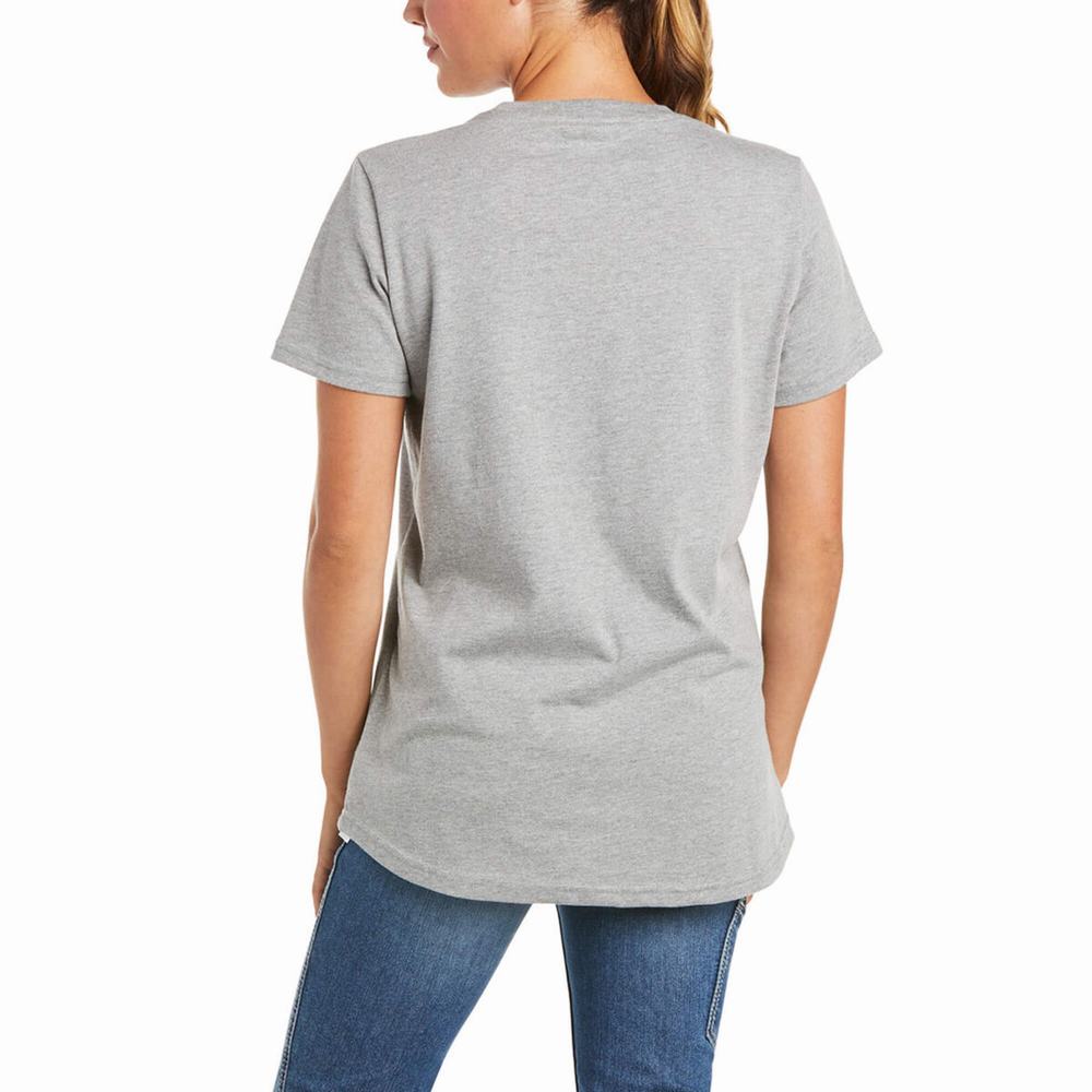 Grey Ariat Rebar Cotton Strong Women's Short Sleeve | PATK72569