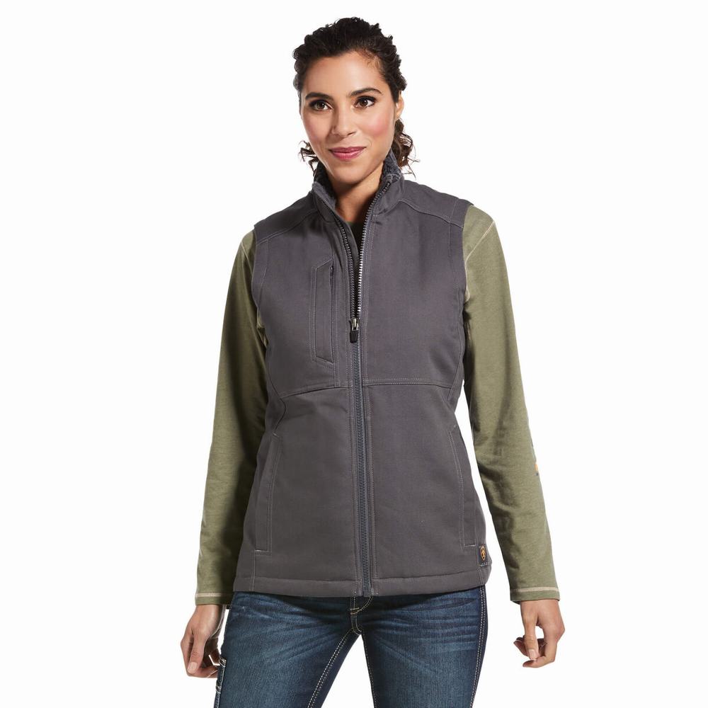 Grey Ariat Rebar DuraCanvas Insulated Women\'s Vests | VZDE93875