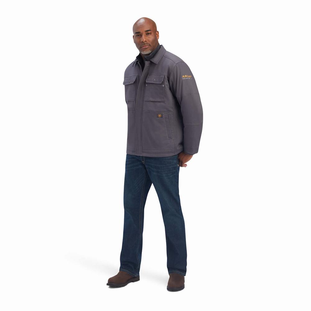 Grey Ariat Rebar DuraCanvas Sherpa-Lined Men's Coats | CGJL75382