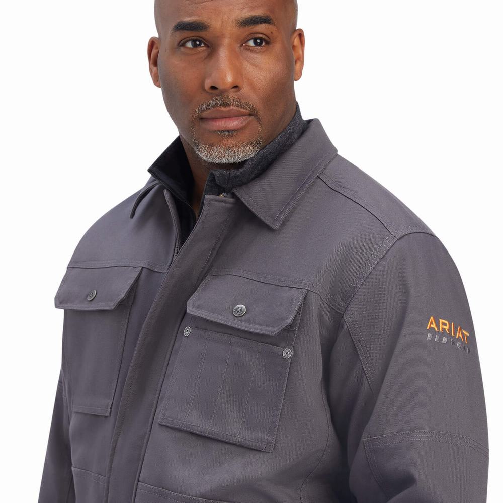 Grey Ariat Rebar DuraCanvas Sherpa-Lined Men's Coats | CGJL75382