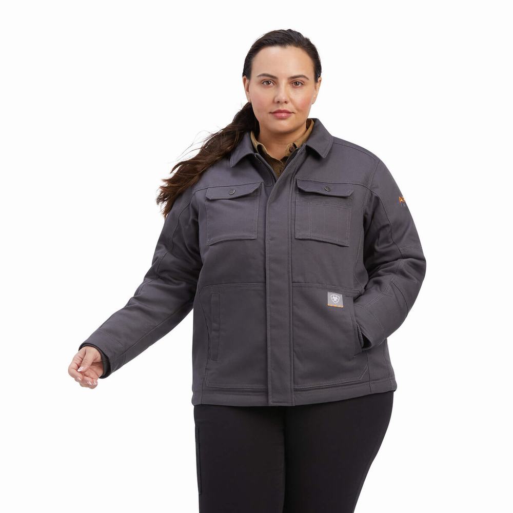 Grey Ariat Rebar DuraCanvas Sherpa-Lined Women's Coats | DRHQ79834