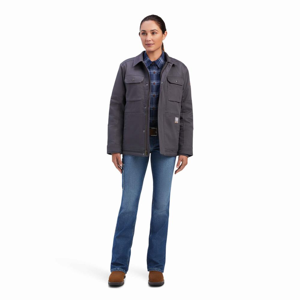 Grey Ariat Rebar DuraCanvas Sherpa-Lined Women's Coats | DRHQ79834