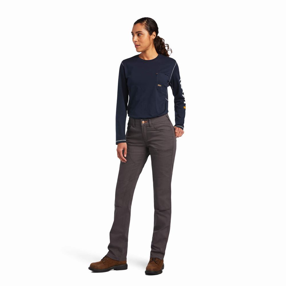 Grey Ariat Rebar DuraStretch Made Tough Double Front Women's Pants | TRWG19230