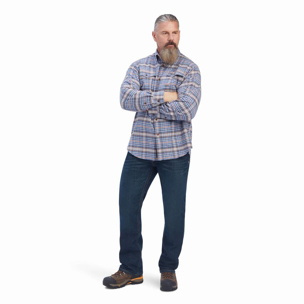 Grey Ariat Rebar Flannel DuraStretch Men's Shirts | GLYQ38029