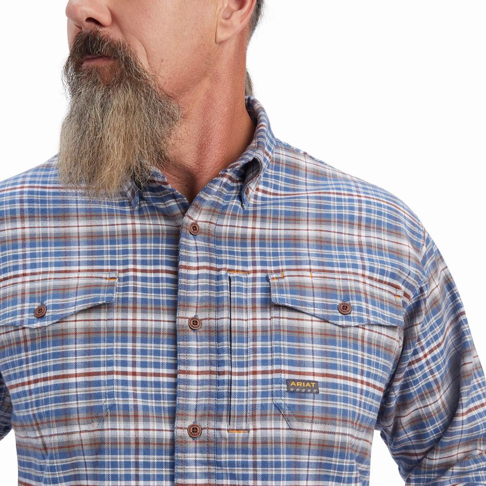 Grey Ariat Rebar Flannel DuraStretch Men's Shirts | GLYQ38029