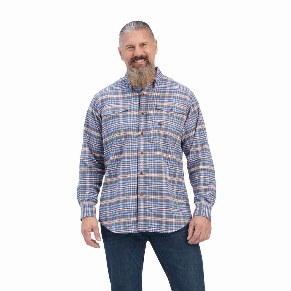 Grey Ariat Rebar Flannel DuraStretch Men\'s Shirts | GLYQ38029