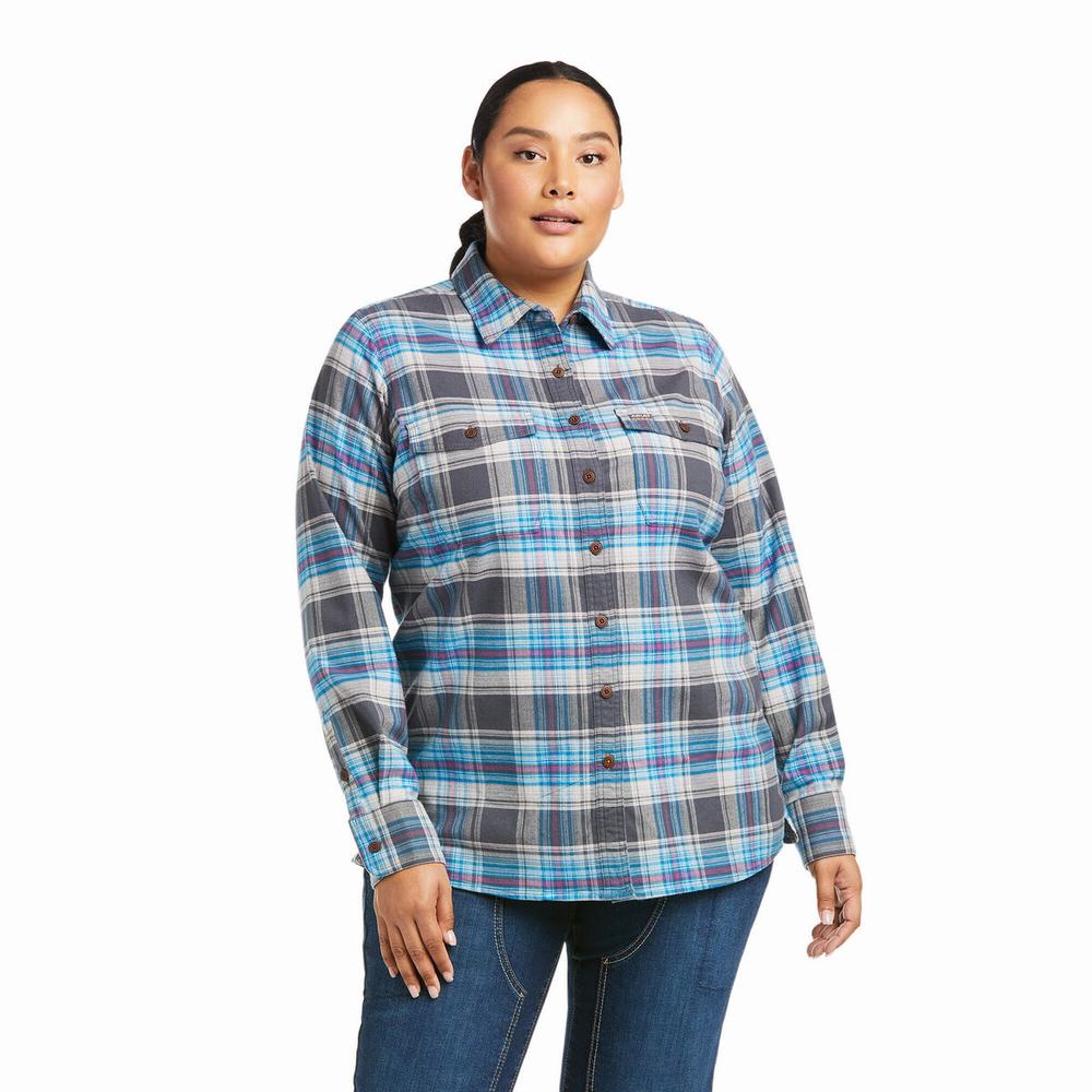 Grey Ariat Rebar Flannel DuraStretch Women's Shirts | JLQV40269