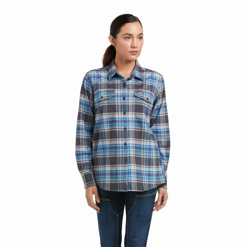 Grey Ariat Rebar Flannel DuraStretch Women\'s Shirts | JLQV40269