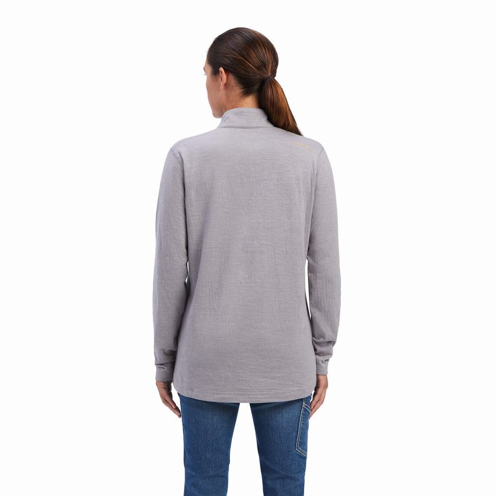 Grey Ariat Rebar Foundation 1/4 Zip Women's Shirts | CRZU64120