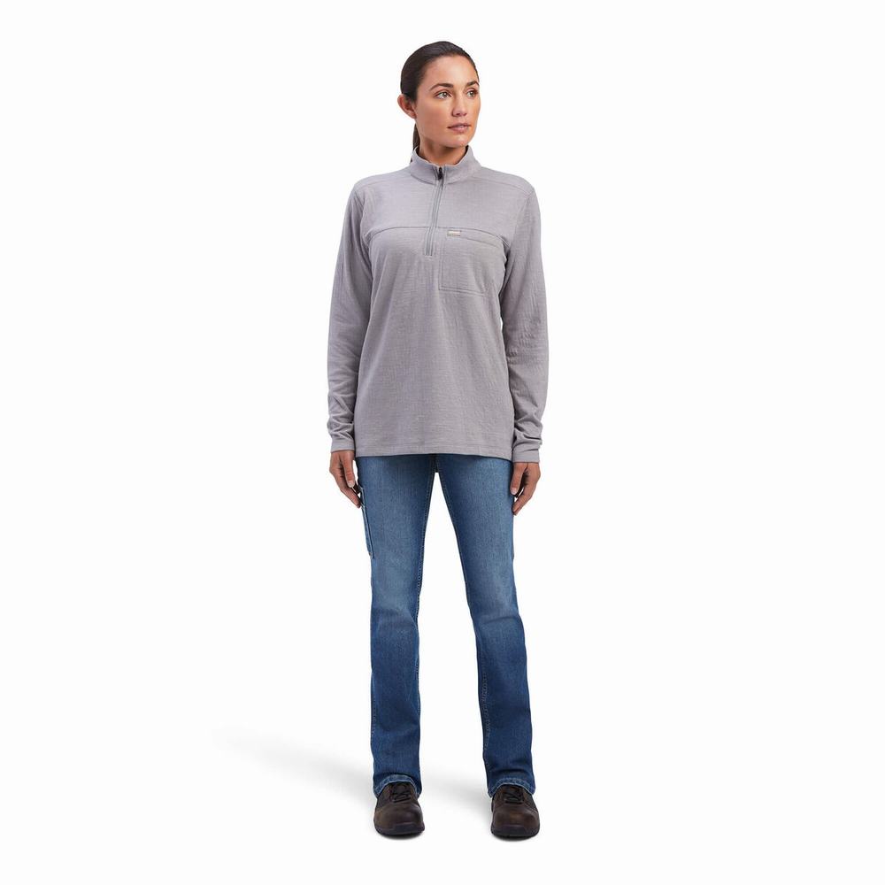 Grey Ariat Rebar Foundation 1/4 Zip Women's Shirts | CRZU64120