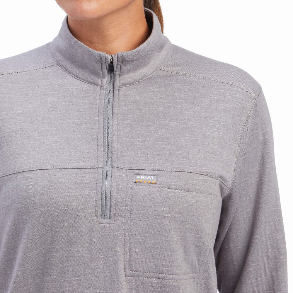 Grey Ariat Rebar Foundation 1/4 Zip Women's Shirts | CRZU64120