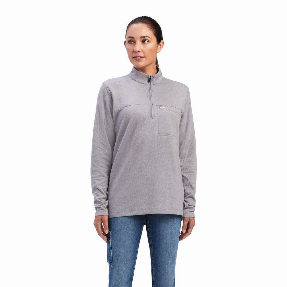 Grey Ariat Rebar Foundation 1/4 Zip Women\'s Shirts | CRZU64120