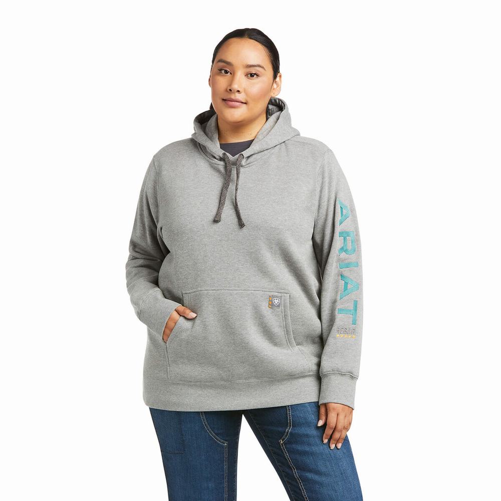 Grey Ariat Rebar Graphic Women's Hoodies | GJMR46308