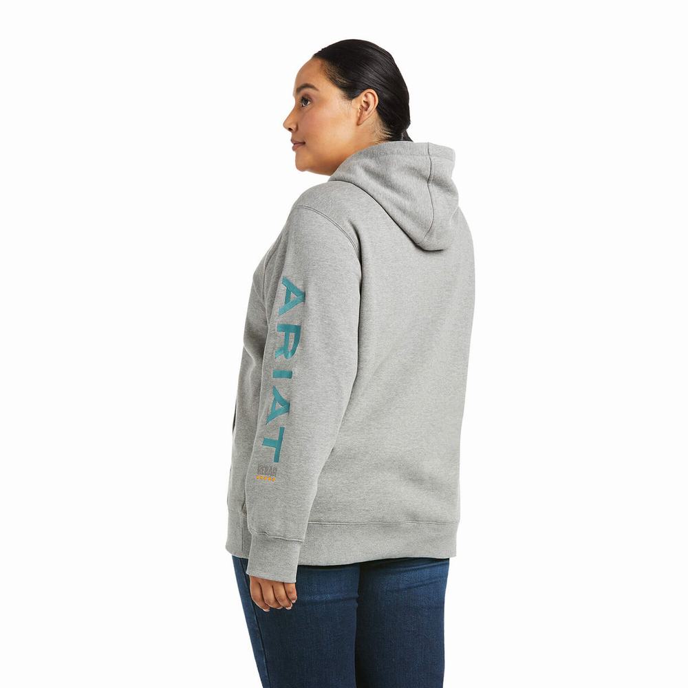 Grey Ariat Rebar Graphic Women's Hoodies | GJMR46308