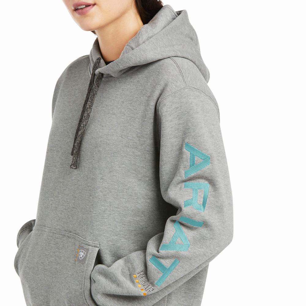 Grey Ariat Rebar Graphic Women's Hoodies | GJMR46308