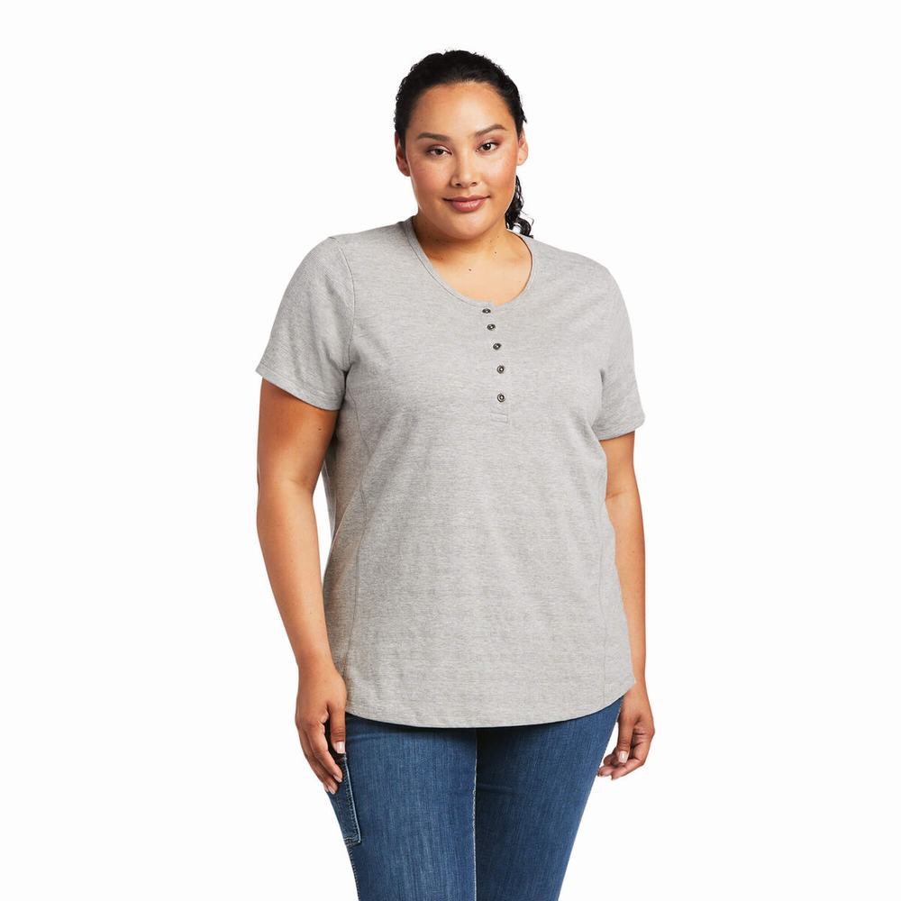 Grey Ariat Rebar Henley Women's Tops | FLAO79034