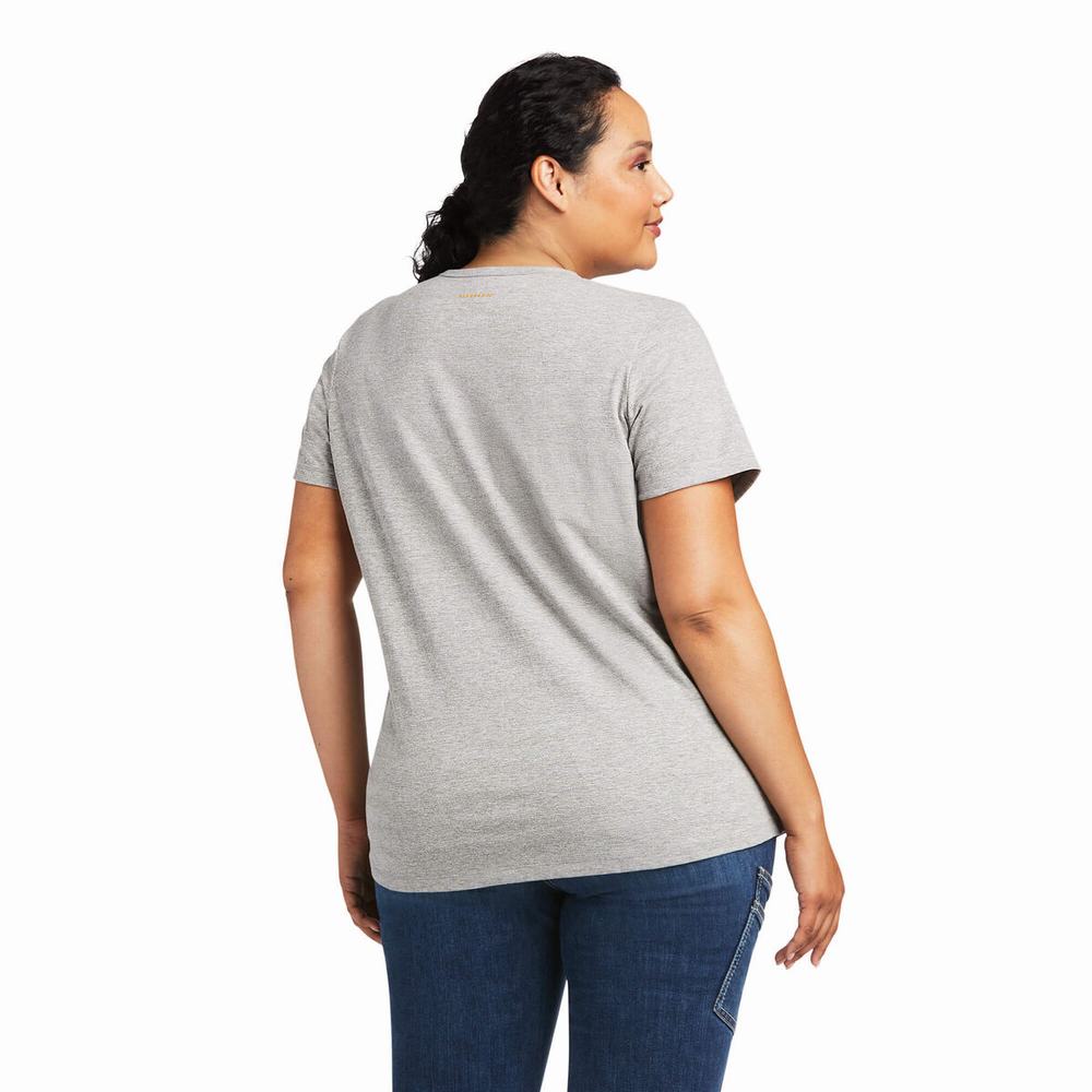 Grey Ariat Rebar Henley Women's Tops | FLAO79034