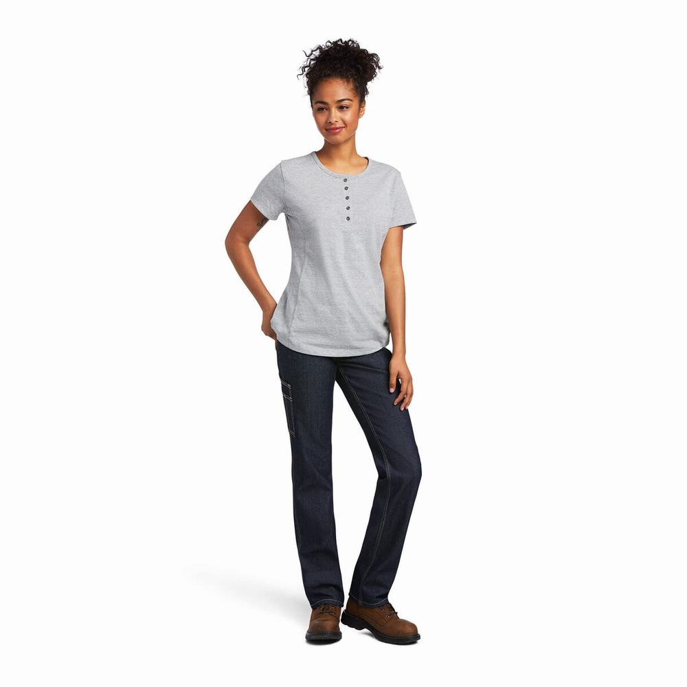 Grey Ariat Rebar Henley Women's Tops | FLAO79034