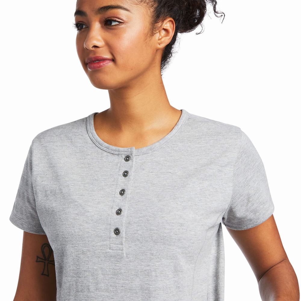 Grey Ariat Rebar Henley Women's Tops | FLAO79034